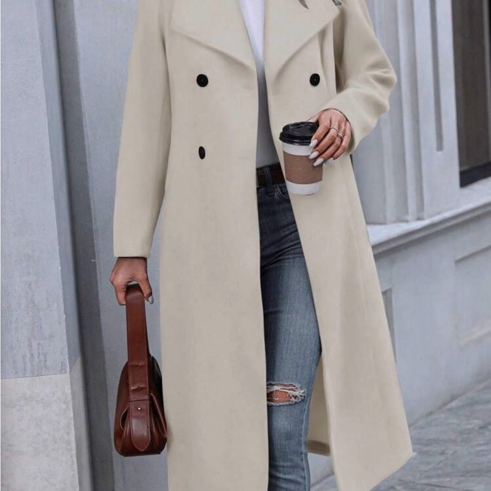 Elegant Cream Apricot Double-Breasted Coat